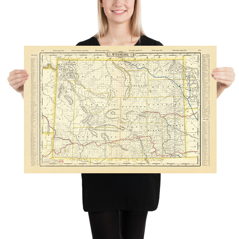 Alte Karte von Wyoming von Cram, 1891: Yellowstone, Grand Teton, Wind River Range 