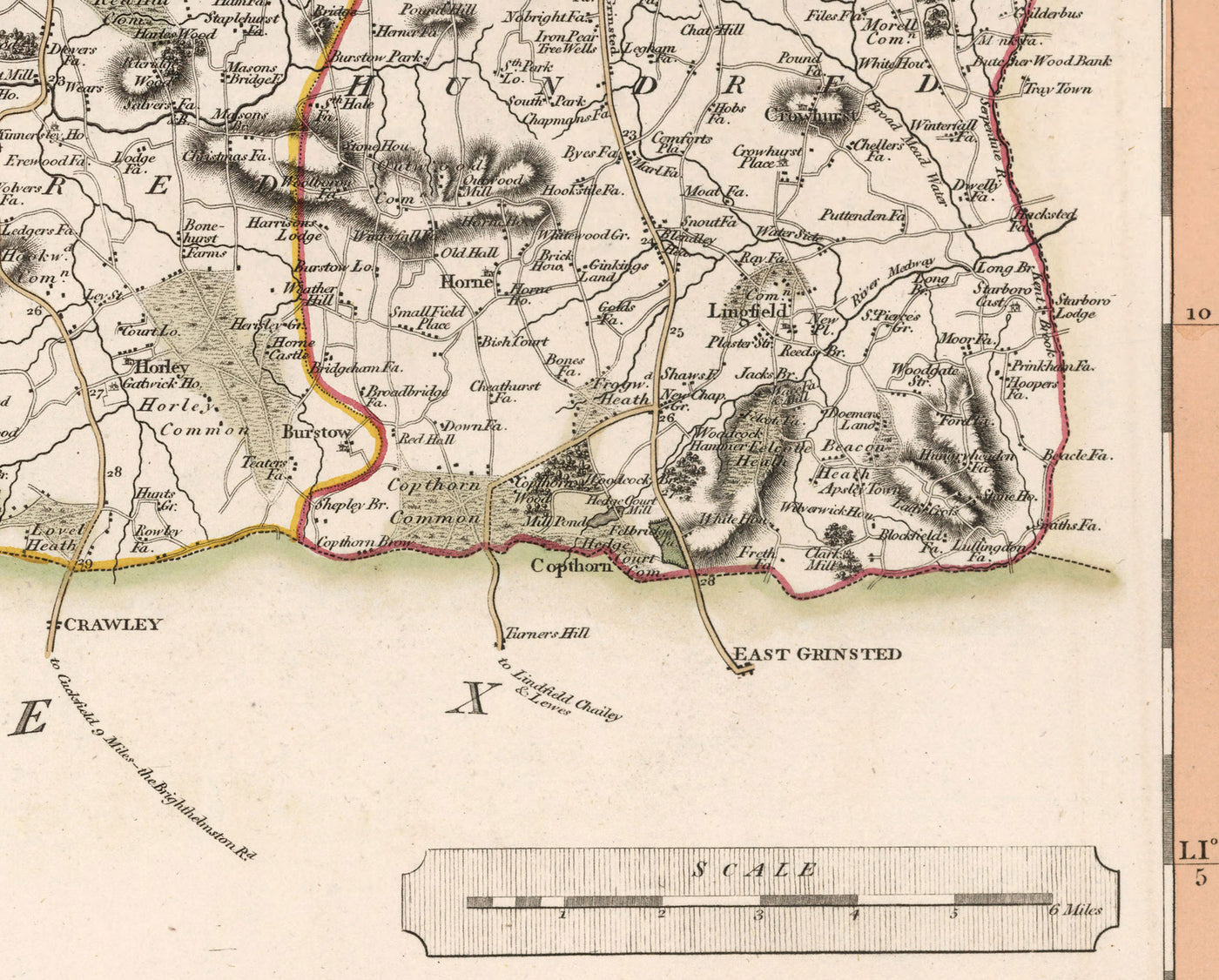 Alte Karte von Surrey im Jahr 1801 von John Cary - Guildford, Haslemere, Streatham, Reigate, Dorking 