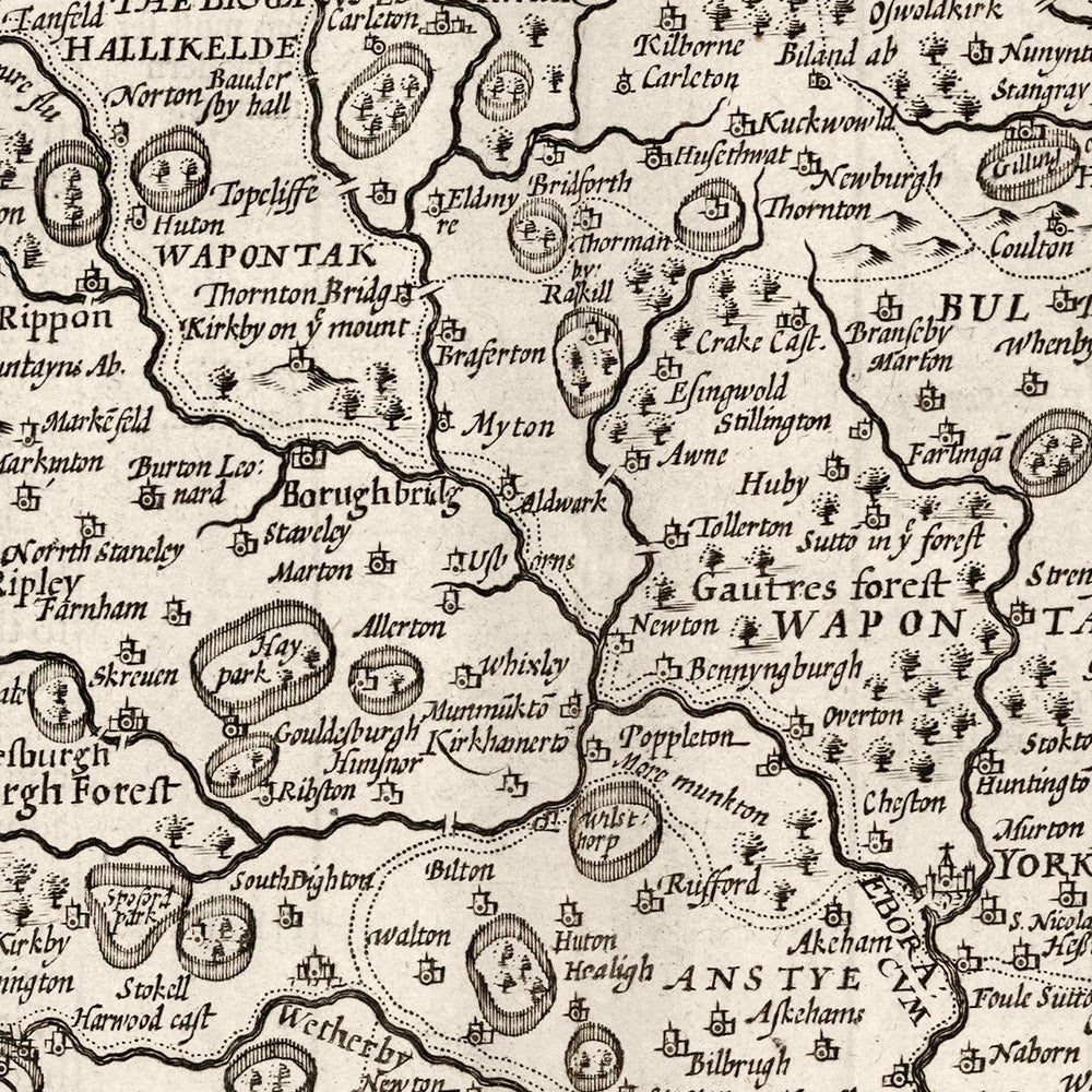 Old Map of Yorkshire, 1611, John Speed - Hull, York, Middlesbrough, Sheffield, Leeds