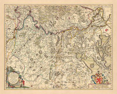 Ancienne carte de Zutphen par Visscher, 1690 : Apeldoorn, Arnhem, Nimègue, Deventer, parc national De Hoge Veluwe