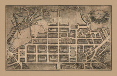 Alte Karte von New Town, Edinburgh im Jahr 1821 von James Kirkwood - Calton Hill, Queen Street, York Place, Prince Street, Great King Street 