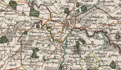 Old Map of Norfolk in 1807 by John Cary - Norwich, Cromer, Great Yarmouth, Thetford, King's Lynn