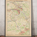 Old Champagne Vineyard Map, France, 1944 by Louis Larmat - Reims, Epernay, Troyes, Chatau-Thierry, Bar-Sur-Seine