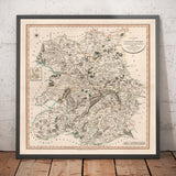 Antiguo mapa de Shropshire en 1805 por John Cary - Shrewsbury, Bridgnorth, Ludlow, Ironbridge, Oswestry