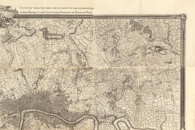 Viejo mapa de Londres en 1746 - 4 partes, paneles enmarcados, sin marco - John Rocque Quadriptych