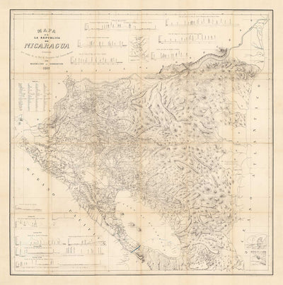Old Map of Nicaragua in 1863 by Sonnestern - Managua, Leon, Chinandega, Esteli, Lake Nicaragua