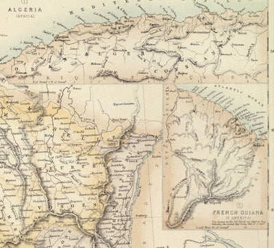 Old Map of France and its Foreign Possessions, 1872 by Archibald Fullarton - Algeria, French Guiana, Corsica, The Alps, Martinique