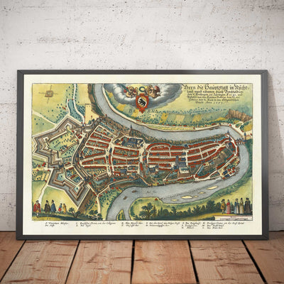 Antiguo mapa de Berna en 1645 por Merian Matthaus - 300 aniversario de la Confederación Helvética