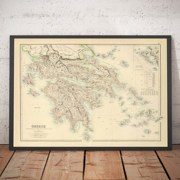 Mappa antica della Grecia nel 1872 di Archibald Fullarton - Atene, Pireo, Kalamata, Patrasso, Nafplio 