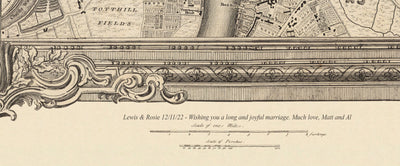 Antiguo mapa de Londres y 10 millas a la redonda, realizado por John Rocque en 1746, en el que aparecen Hackney, Wimbledon, Highgate, Richmond y otros suburbios de Londres