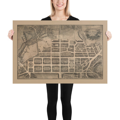 Alte Karte von New Town, Edinburgh im Jahr 1821 von James Kirkwood - Calton Hill, Queen Street, York Place, Prince Street, Great King Street 