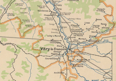 Old Champagne Vineyard Map, France, 1944 by Louis Larmat - Reims, Epernay, Troyes, Chatau-Thierry, Bar-Sur-Seine