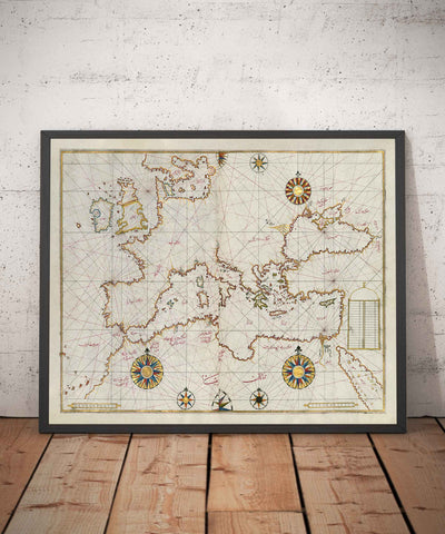 Antiguo mapa árabe de Europa en 1525 por Piri Reis - Francia, España, Reino Unido, Turquía, Alemania