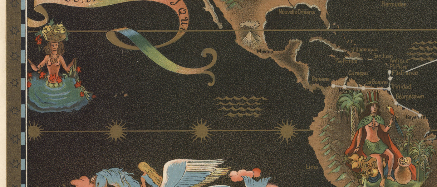 Old Air France World Map, 1947 by Lucien Boucher - Large Aircraft Route Wall Chart - Historical Airline Art
