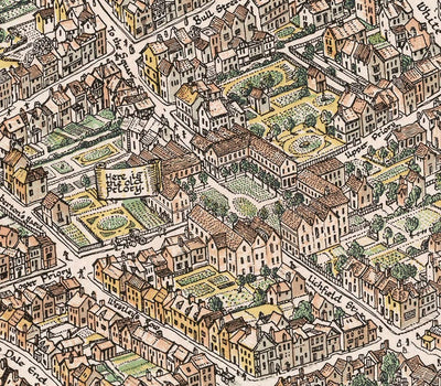 Alter bildlicher Stadtplan von Birmingham im Jahr 1730 von Bernard Sleigh 
