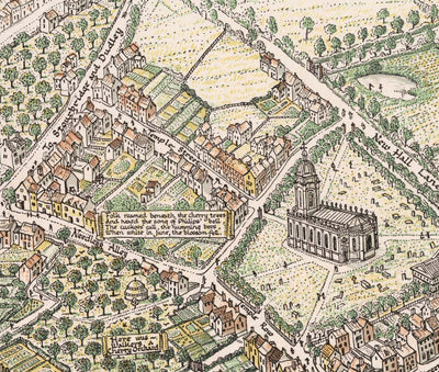 Alter bildlicher Stadtplan von Birmingham im Jahr 1730 von Bernard Sleigh 