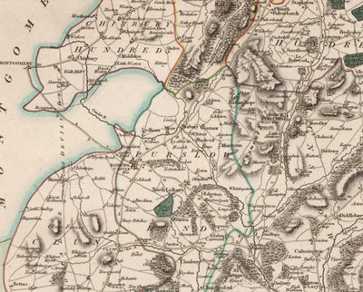 Alte Karte von Shropshire im Jahr 1805 von John Cary - Shrewsbury, Bridgnorth, Ludlow, Ironbridge, Oswestry 