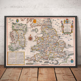 Ancienne carte d'Angleterre et d'Irlande, 1676 - Invasions et guerres civiles depuis 1066 - Antique Wall Art