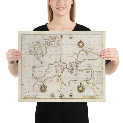Antiguo mapa árabe de Europa en 1525 por Piri Reis - Francia, España, Reino Unido, Turquía, Alemania