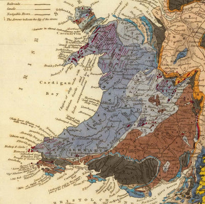 Máscara / Polaina para el cuello de Inglaterra - con un mapa geológico antiguo de Inglaterra y Gales por Roderick Impey Murchison, 1843
