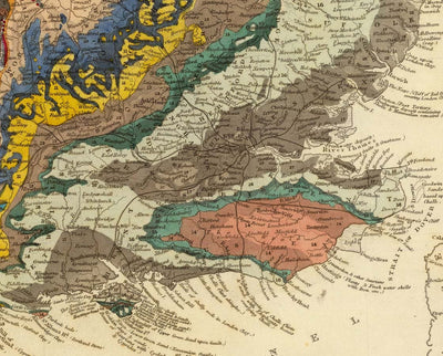 Máscara / Polaina para el cuello de Inglaterra - con un mapa geológico antiguo de Inglaterra y Gales por Roderick Impey Murchison, 1843
