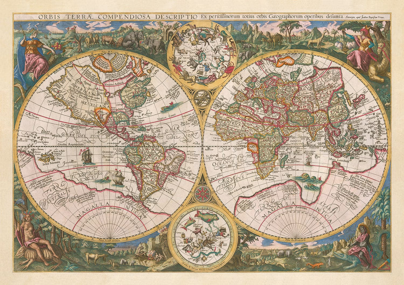 Mappa del Mondo Antico, 1596, Mappa Atlante di Johannes Baptista Vrients 