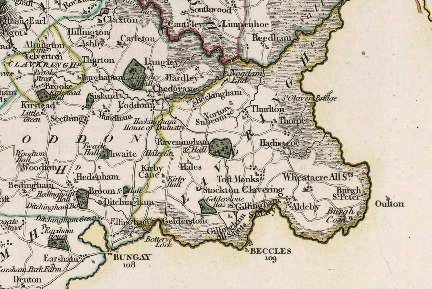 Old Map of Norfolk in 1807 by John Cary - Norwich, Cromer, Great Yarmouth, Thetford, King's Lynn