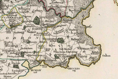 Old Map of Norfolk in 1807 by John Cary - Norwich, Cromer, Great Yarmouth, Thetford, King's Lynn