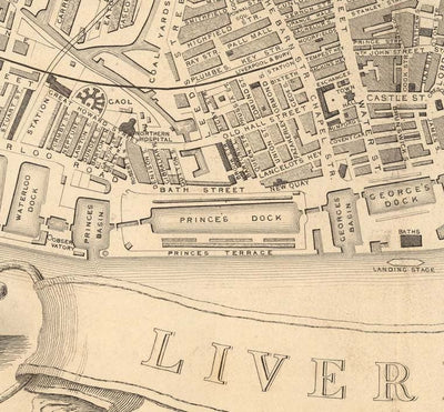 Old Monochrome Map of Liverpool by John Rapkin, 1851