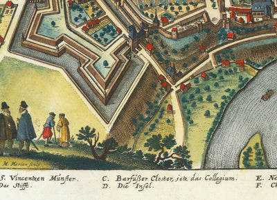Antiguo mapa de Berna en 1645 por Merian Matthaus - 300 aniversario de la Confederación Helvética