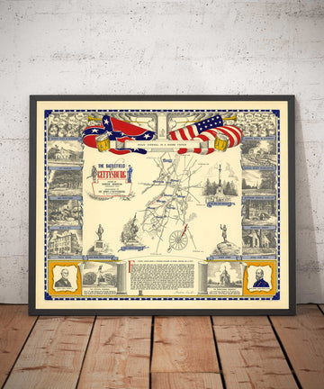 Mappa antica della battaglia di Gettysburg, 1863 di Barclay Rubincam - Guerra Civile - Confederazione vs. Unione Tabella commemorativa 