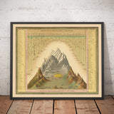 Antica mappa dei fiumi e delle montagne del mondo, 1849 di Samuel Augustus Mitchell - Nilo, Mississippi, Monte Sorato, Monte Bianco, Nessun Monte Everest 
