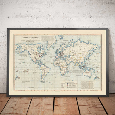 Antiguo mapa del mundo, 1818 por James Wyld - Gráfico que muestra la religión, la población y la civilización de cada país
