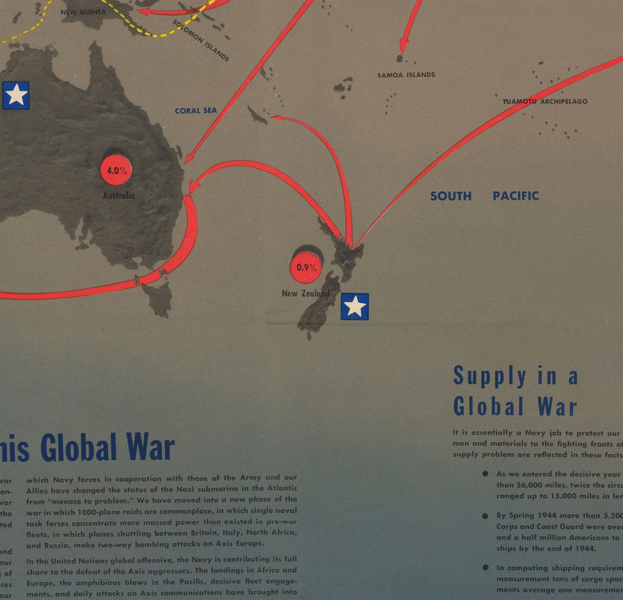 NavWarMap No. 6 - Old World War 2 Map, 1944 - US Navy Educational & Propaganda Map - Maritime Allies vs. Nazi Wall Chart