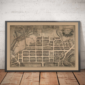 Mappa antica di New Town, Edimburgo nel 1821 di James Kirkwood - Calton Hill, Queen Street, York Place, Prince Street, Great King Street 