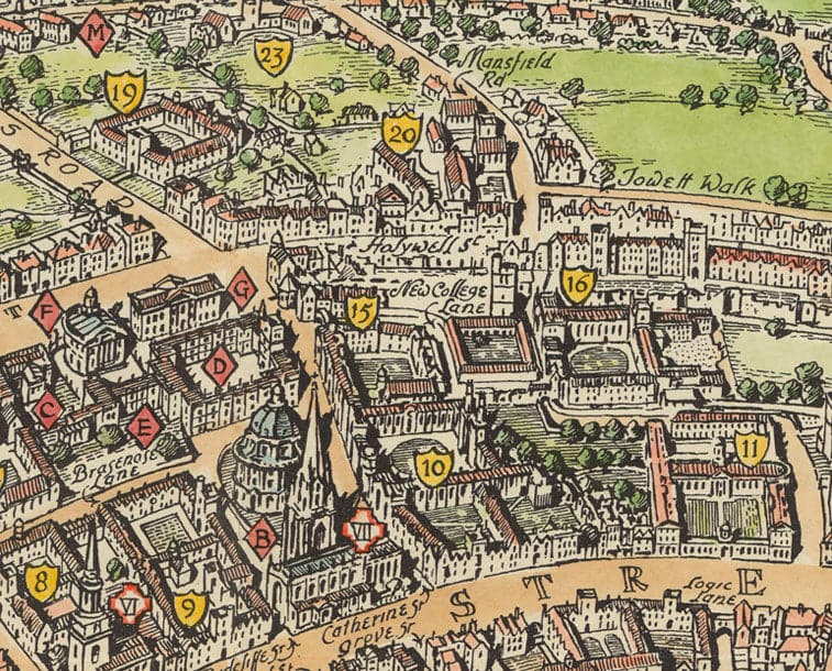Oxford Gesichtsmaske / Nackenschutz mit Vintage Kartendruck von Oxford im Jahr 1929 von Spencer Hoffman