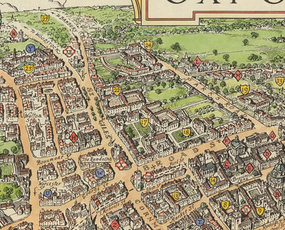 Carte illustrée du vieil Oxford par Spencer Hoffman, 1929 - Universités et collèges