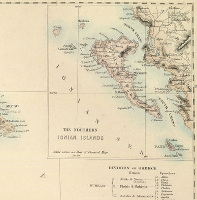 Ancienne carte de la Grèce en 1872 par Archibald Fullarton - Athènes, Le Pirée, Kalamata, Patras, Nauplie