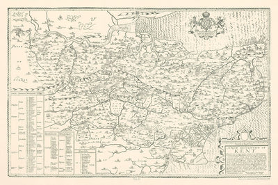 Old map of Kent in 1596 by Philip Symonson - Dartford, Maidstone, Bromley, Tunbridge, Gillingham, Chatham