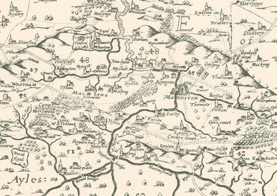 Old map of Kent in 1596 by Philip Symonson - Dartford, Maidstone, Bromley, Tunbridge, Gillingham, Chatham