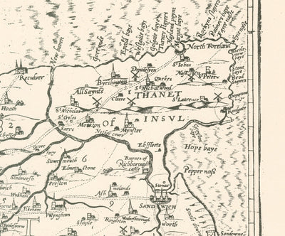 Old map of Kent in 1596 by Philip Symonson - Dartford, Maidstone, Bromley, Tunbridge, Gillingham, Chatham