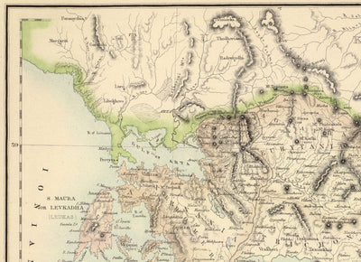 Ancienne carte de la Grèce en 1872 par Archibald Fullarton - Athènes, Le Pirée, Kalamata, Patras, Nauplie