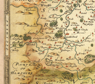 Old Map of Southeast England in 1575 by Saxton - Rare First Map of London, Kent, Sussex, Surrey, Middlesex