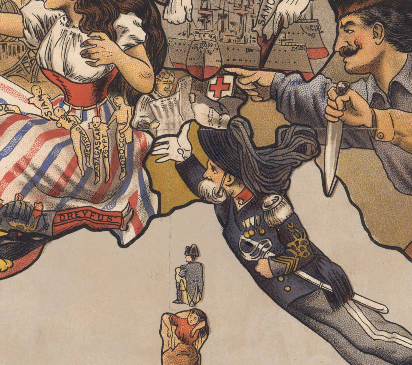 Alte satirische Karte von Europa, 1900 von Fredrick Rose - John Bull Propaganda Serio-Comic, Oktopus Nikolai II Russisches Reich 
