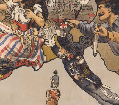 Alte satirische Karte von Europa, 1900 von Fredrick Rose - John Bull Propaganda Serio-Comic, Oktopus Nikolai II Russisches Reich 