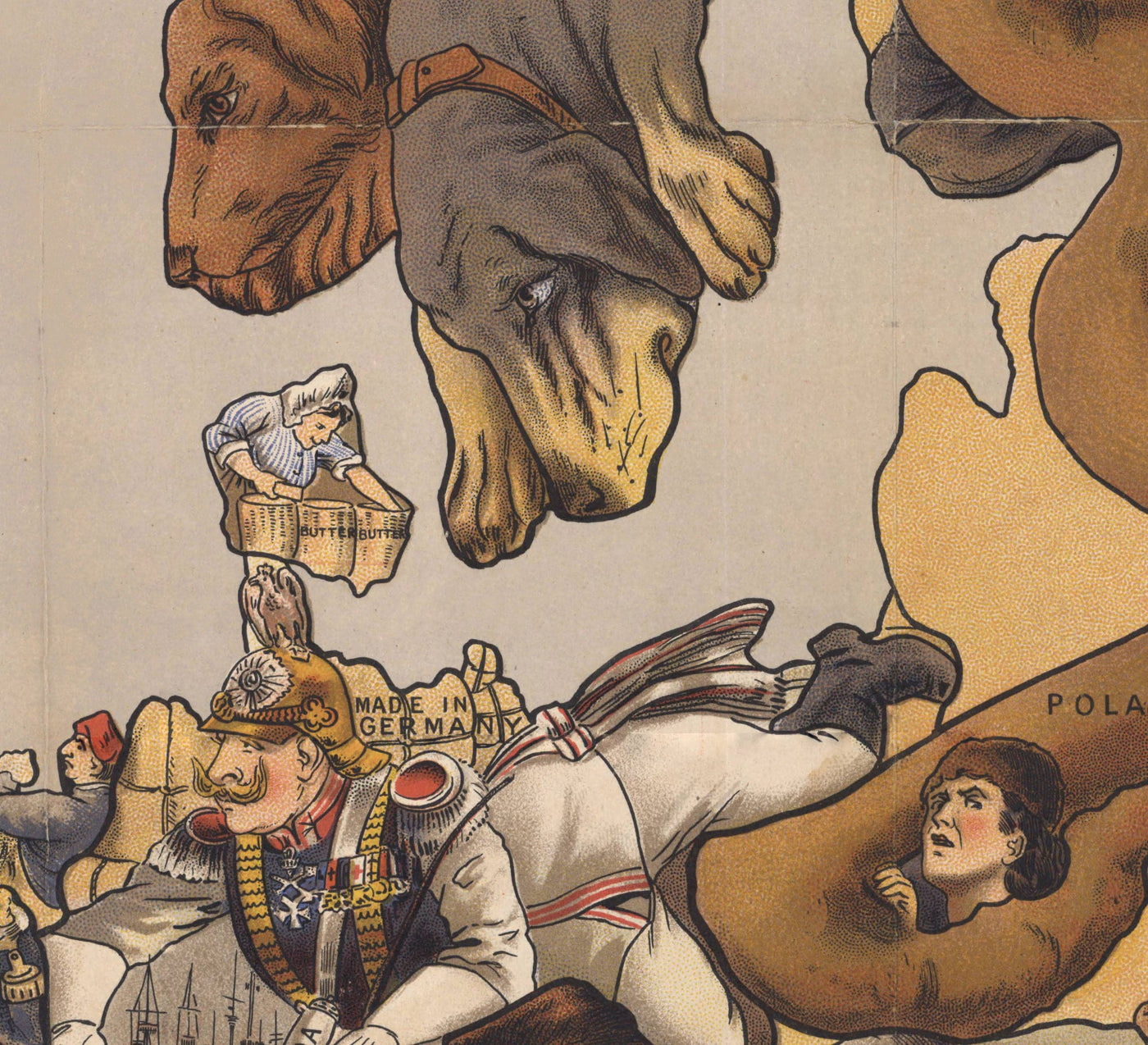 Alte satirische Karte von Europa, 1900 von Fredrick Rose - John Bull Propaganda Serio-Comic, Oktopus Nikolai II Russisches Reich 