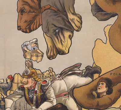 Alte satirische Karte von Europa, 1900 von Fredrick Rose - John Bull Propaganda Serio-Comic, Oktopus Nikolai II Russisches Reich 