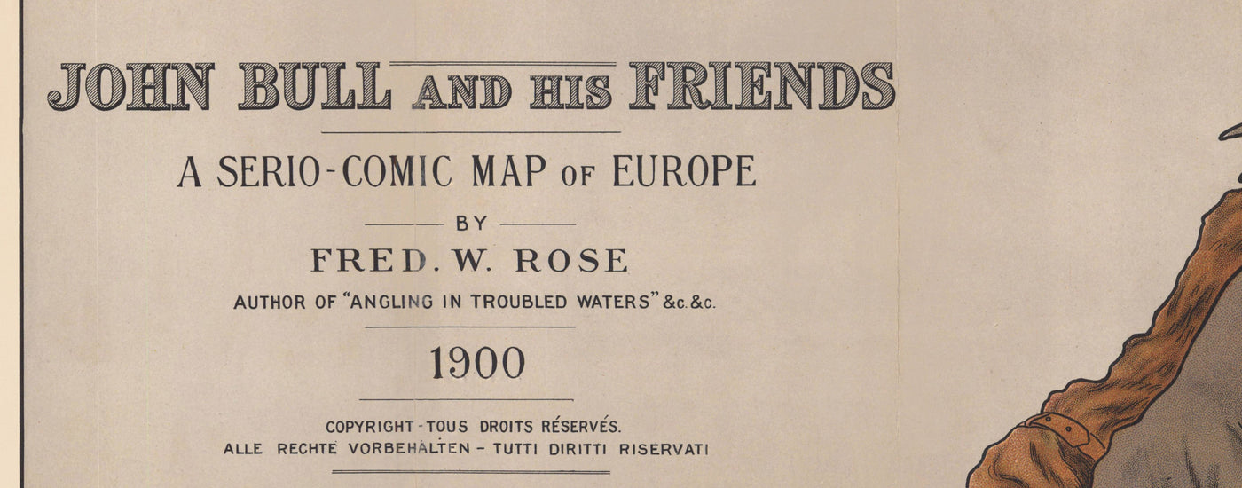 Alte satirische Karte von Europa, 1900 von Fredrick Rose - John Bull Propaganda Serio-Comic, Oktopus Nikolai II Russisches Reich 