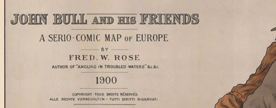 Alte satirische Karte von Europa, 1900 von Fredrick Rose - John Bull Propaganda Serio-Comic, Oktopus Nikolai II Russisches Reich 