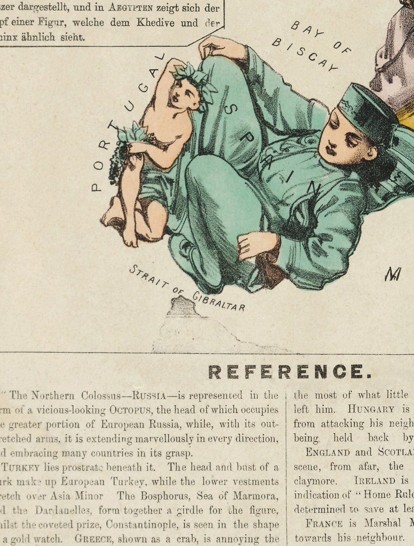 Ancienne carte satirique de l'Europe, 1877 par Fredrick Rose - Propagande sérieux-comique du 19ème siècle, Octopus des empires russe et ottoman 